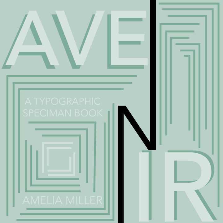 Avenir font book cover with blue lines as decoration